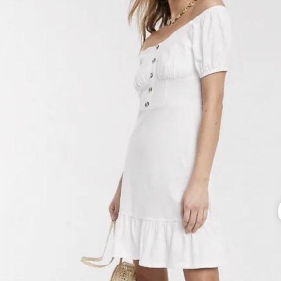Asos Cupped off the shoulder White Short Sleeve Dress Size 8 - Picture 2 of 9